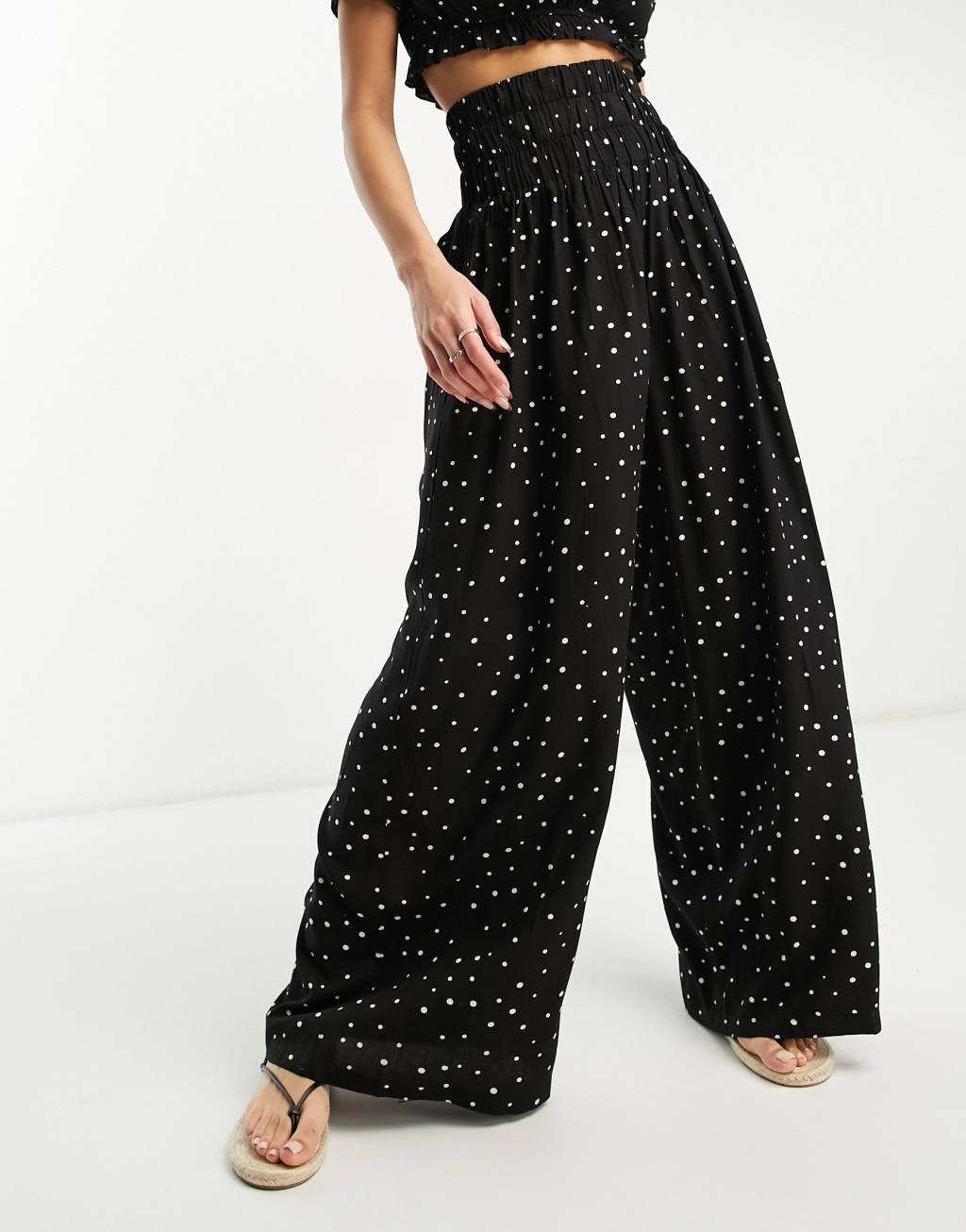 Esmee Exclusive shirred wide leg beach pants Product Image