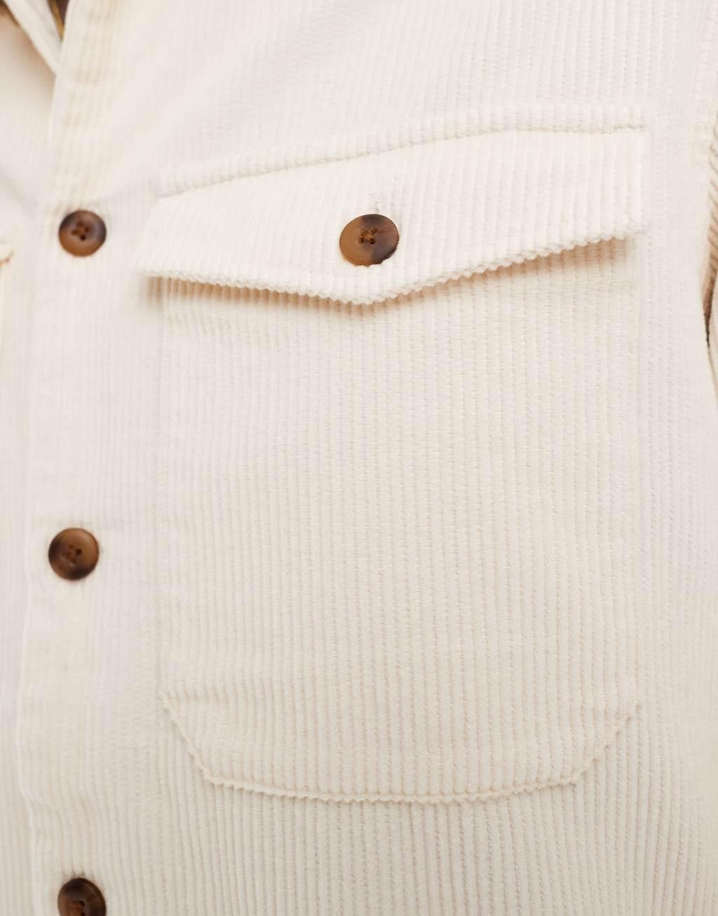 Jack & Jones oversized cord overshirt in ecru Product Image