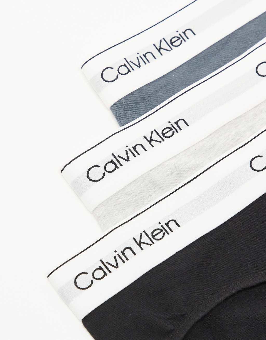 Calvin Klein Modern Cotton 3 pack hipster brief in blue/gray/black Product Image