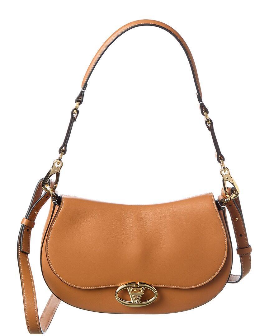 VALENTINO GARAVANI Valentino Ohval Fold-over Top Small Leather Shoulder Bag In Beige Product Image