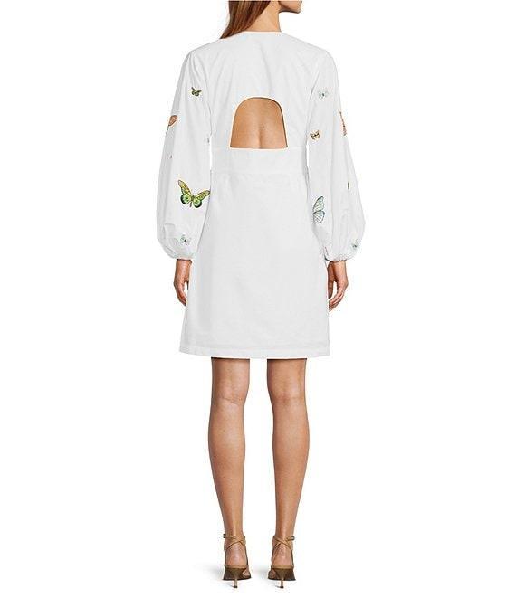 Fanm Mon Larson Embroidered Long Sleeve V Neckline Mini Dress Product Image