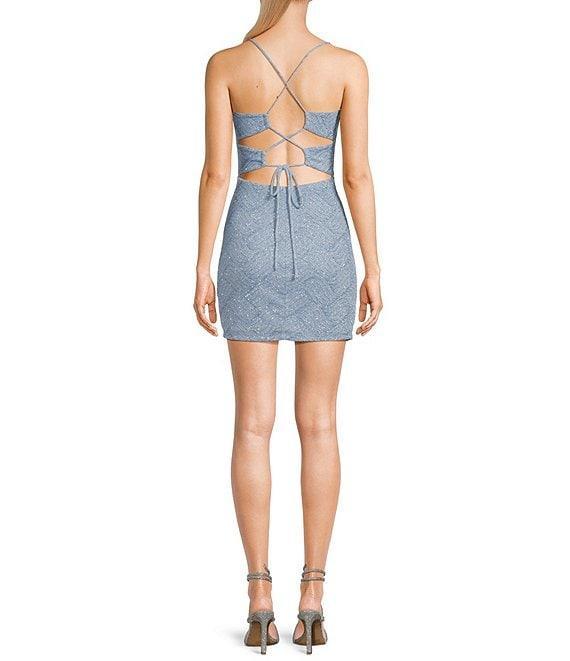 B. Darlin Spaghetti Strap V-Neckline Shirring Lurex Knit Glitter Bodycon Dress Product Image