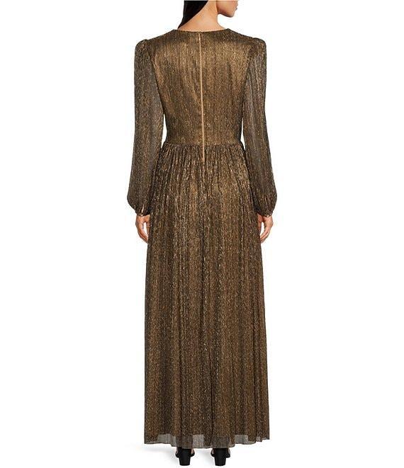 Alex Marie Bella Crinkle Metallic V-Neck Blouson Long Sleeve A-Line Gown Product Image