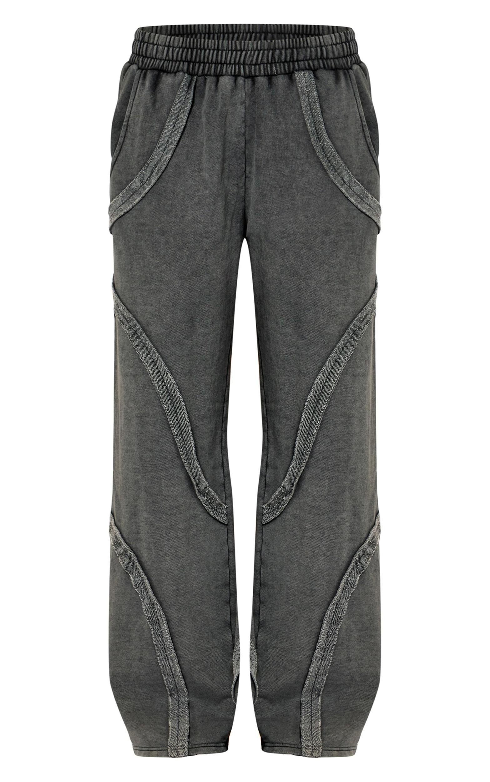 Charcoal Washed Distressed Seam Wide Leg Sweatpants Product Image
