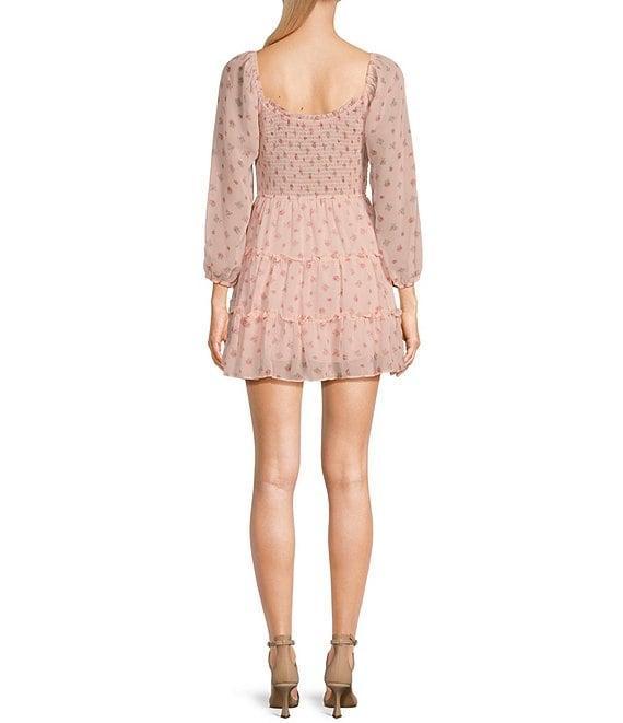 B. Darlin Floral Print Smocked Bodice Long Sleeve Tiered Dress Product Image