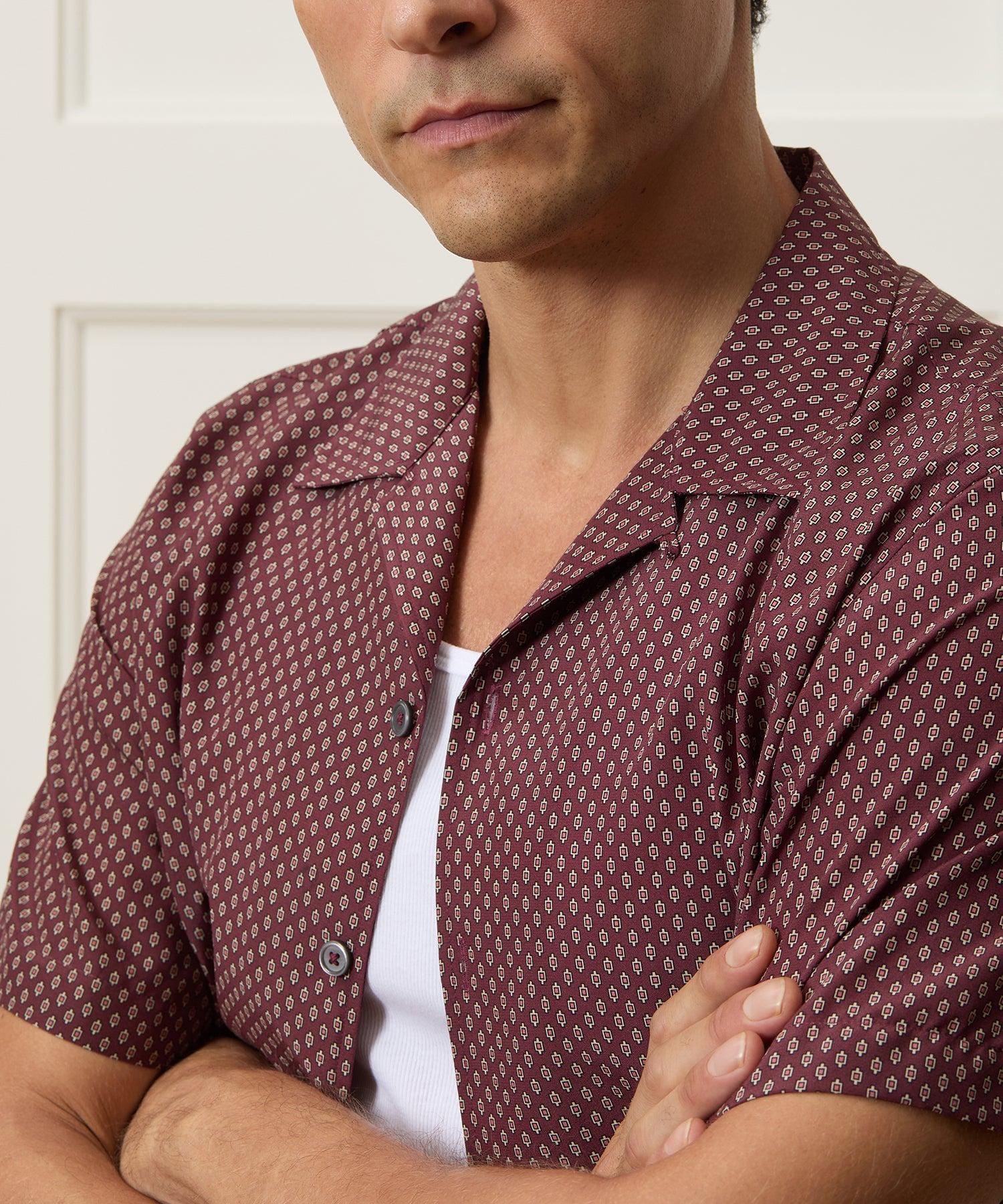 Cropped Silk Geo Camp Collar Shirt Product Image