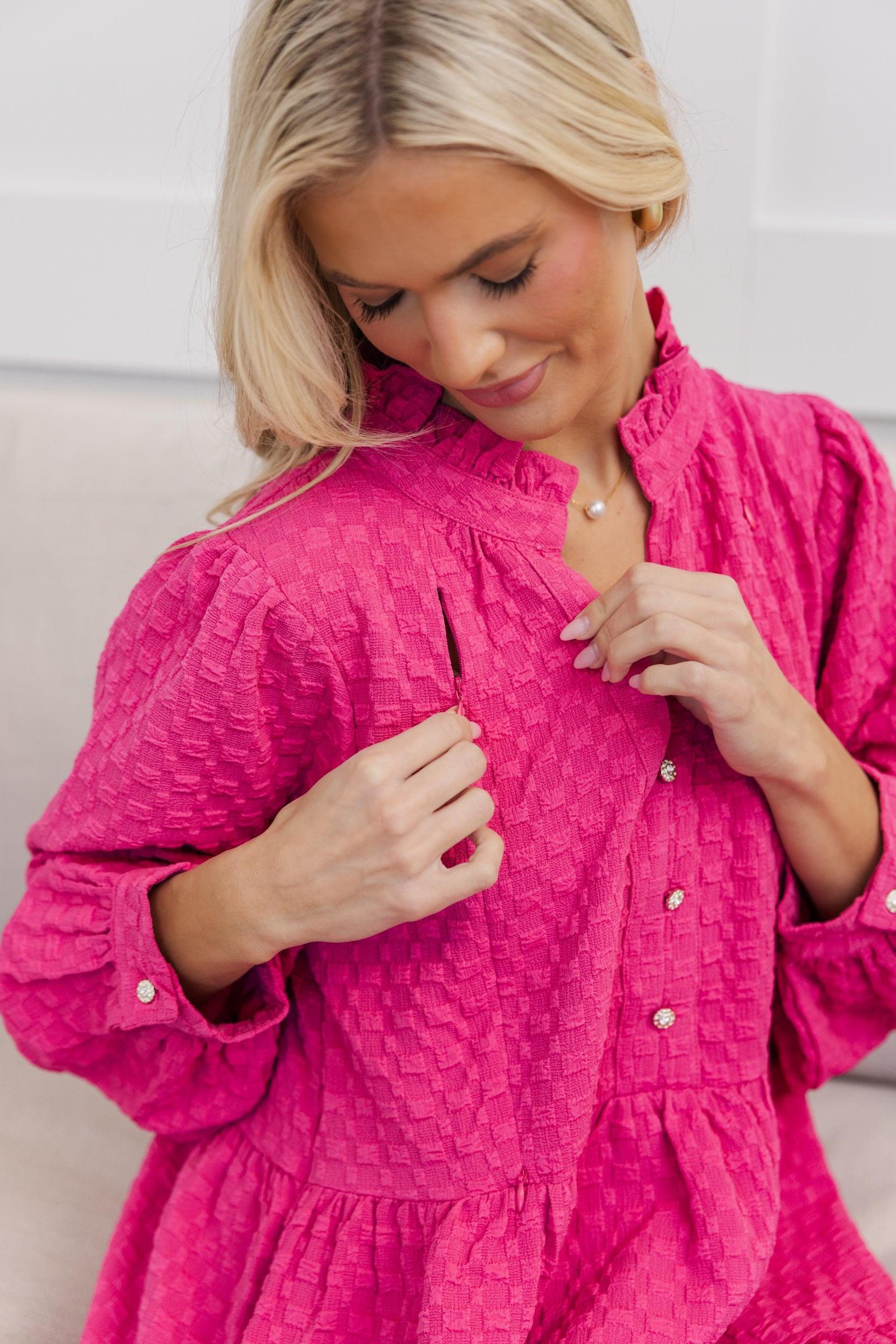 NURSING COLLECTION: All Up To You Fuchsia Pink Textured Dress Female Product Image