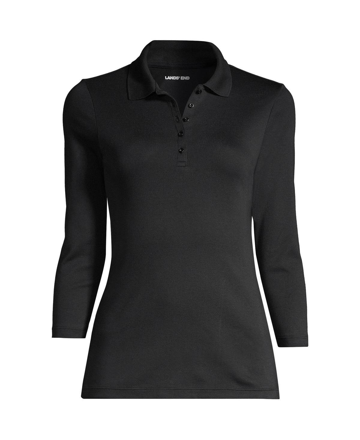Petite Lands End Supima Cotton 3/4 Sleeve Polo Shirt, Womens Deep Blue Product Image