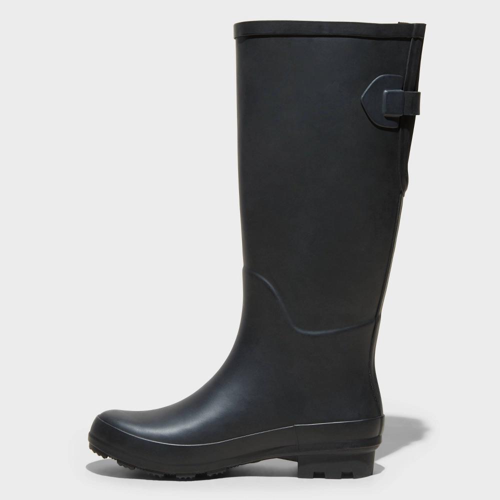 Women's River Tall Rain Boots - A New Day™ Black 8: Waterproof Knee-High, Adjustable Buckle, Non-Marking Outsole Product Image