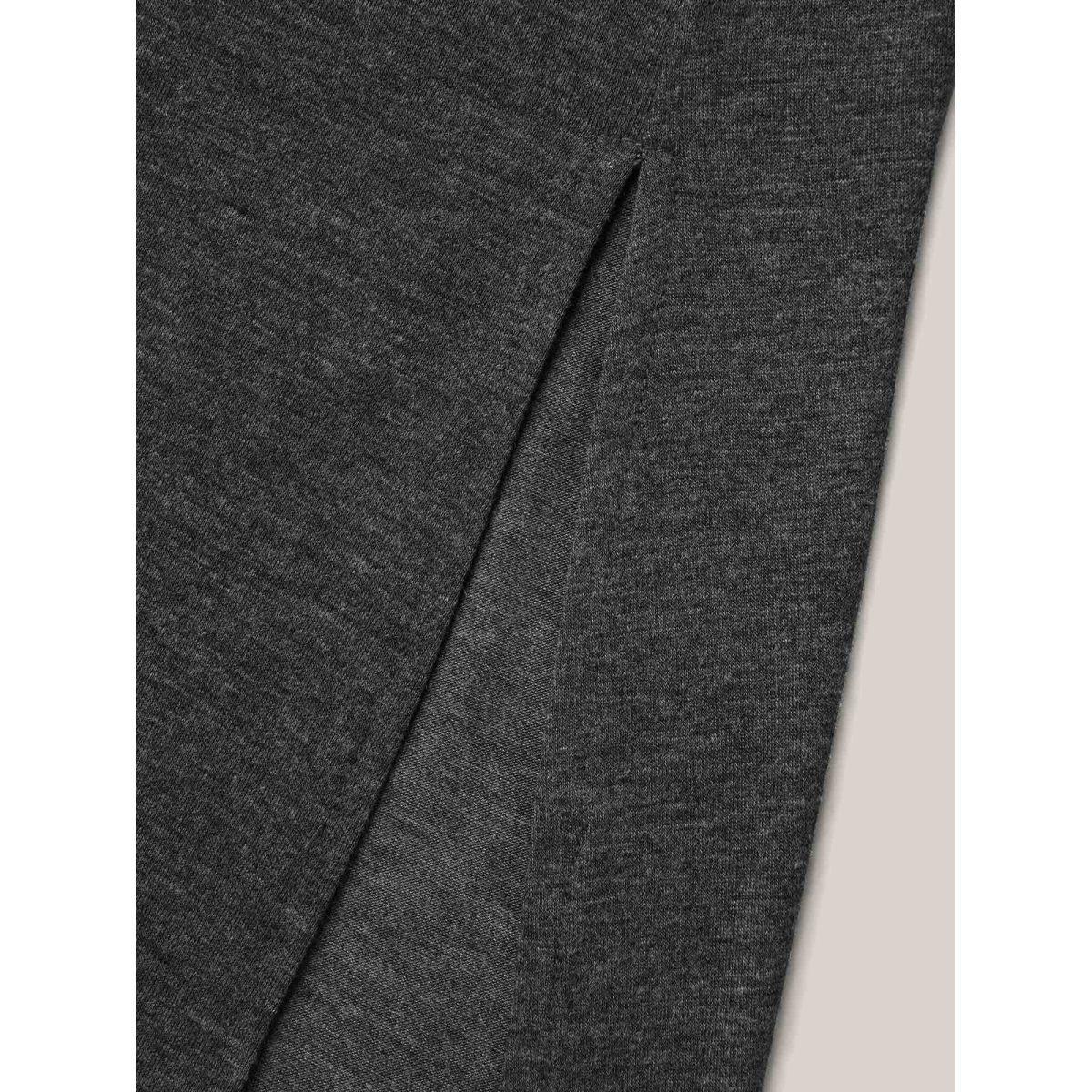 Plus Size Solid Slit Round Neck Tunic T-Shirt DimGray Women Casual Slit Round Neck Loose Everyday T-shirts BloomChic 22-24/3X Product Image