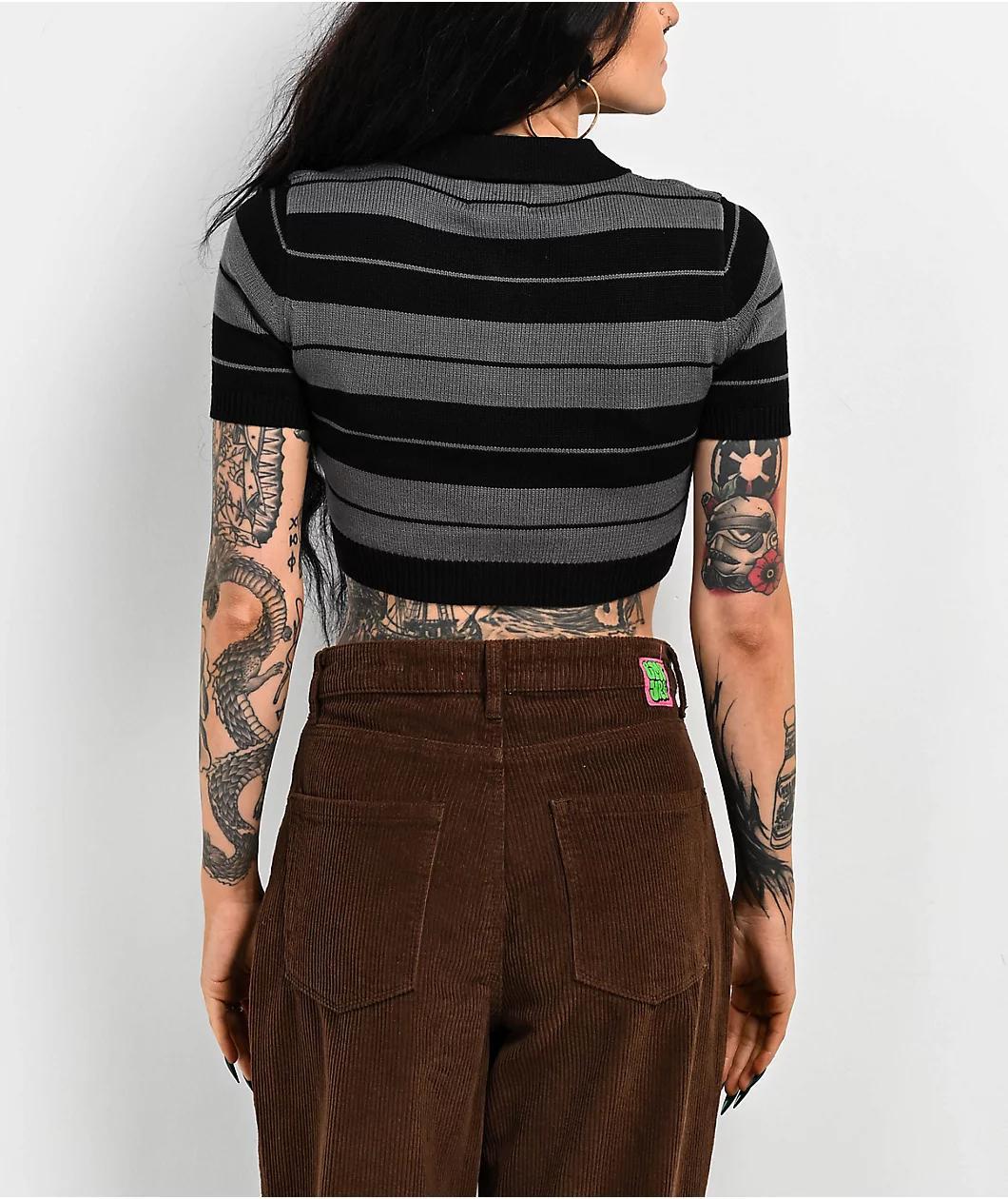 FB County Charlie Brown Grey & Black Crop Polo Shirt Product Image