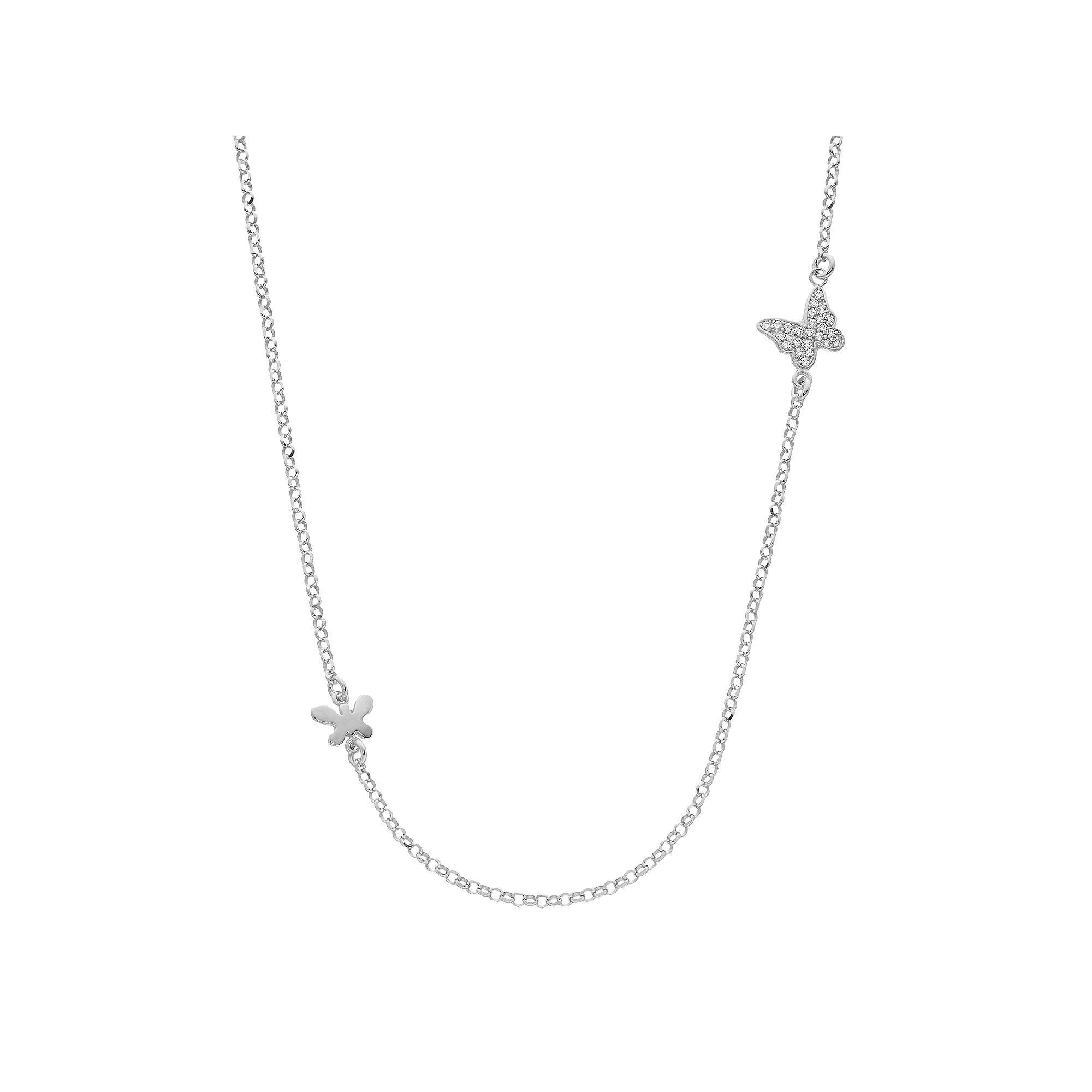 Sterling Silver Cubic Zirconia Double Butterfly Necklace, Womens Product Image