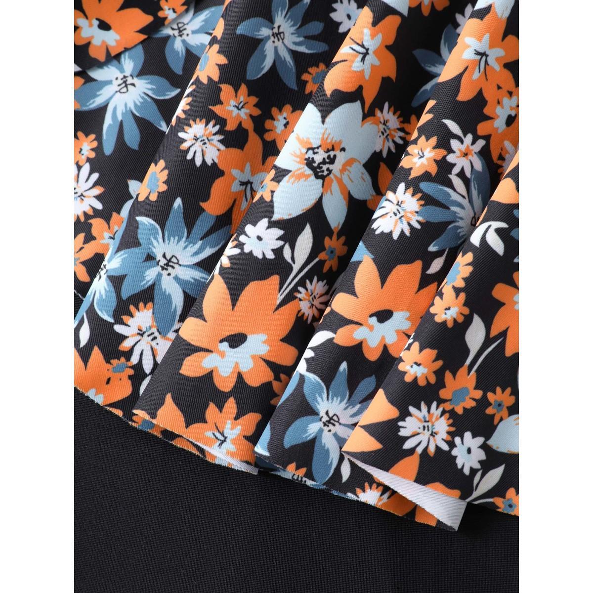 Plus Size Floral Print Ruched Bow Tie One-Piece Swimsuit Women's Swimwear Black Beach Tie knot Curve Bathing Suits High stretch One Pieces BloomChic 26/4X Product Image