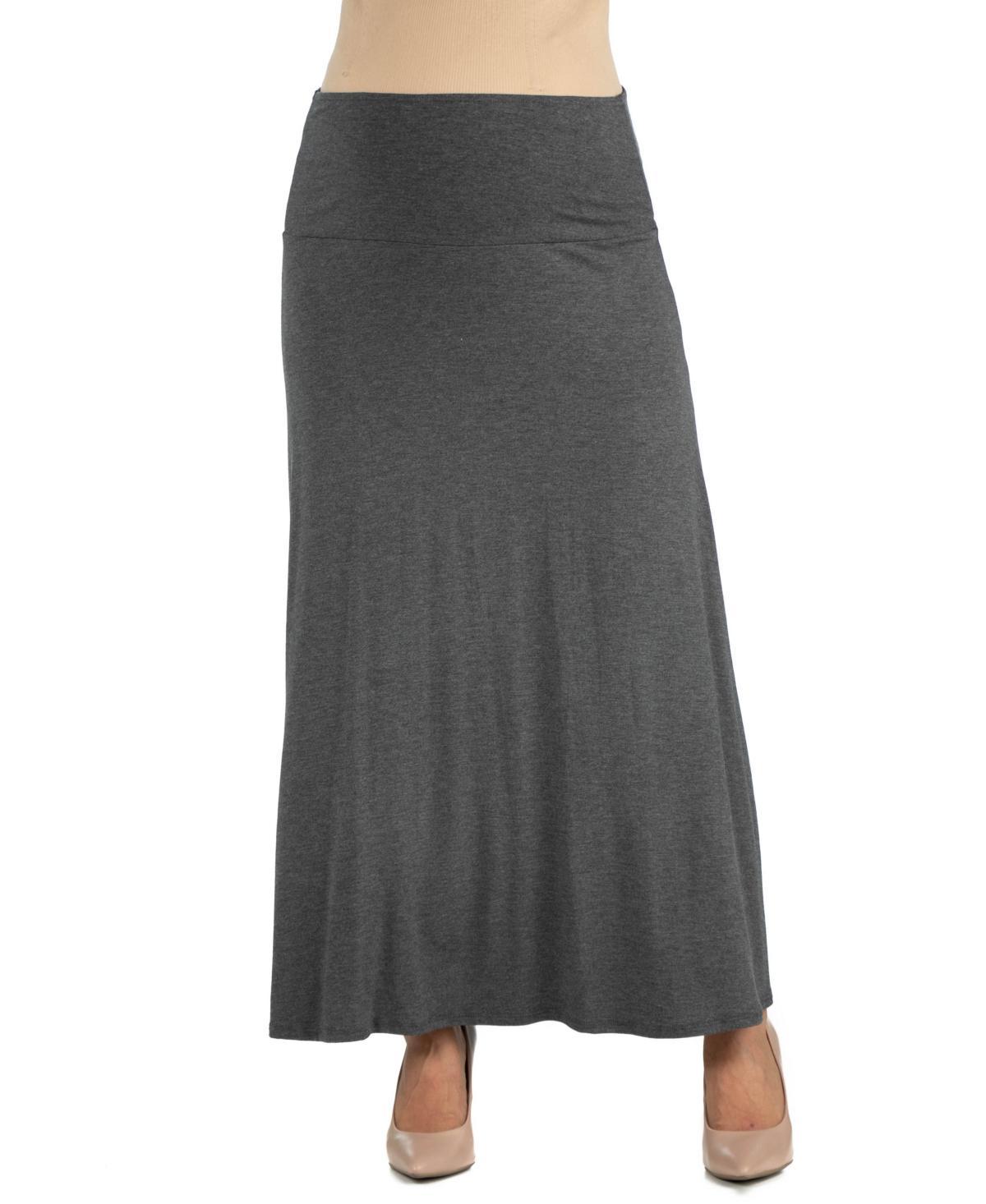 24seven Comfort Apparel Womens Elastic Waist Solid Color Maternity Maxi Skirt Product Image