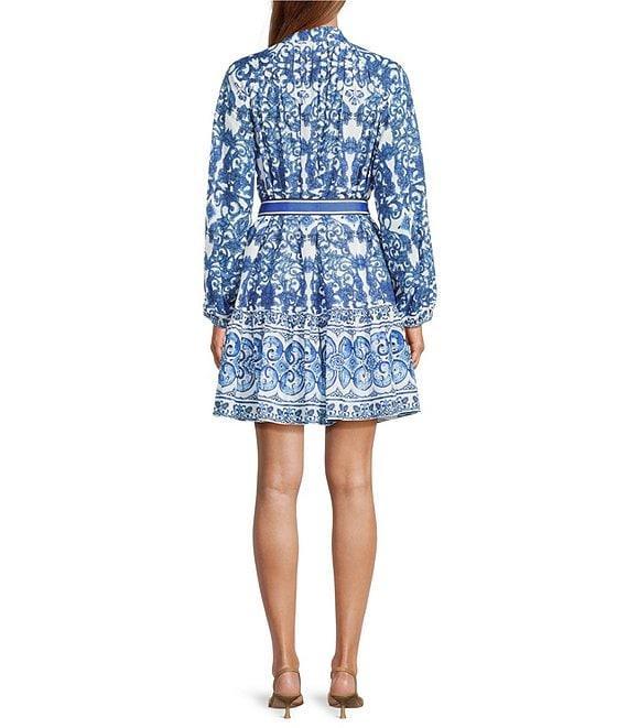 Antonio Melani Brynn Navy Scarf Print Long Sleeve Tie Waist Dress Product Image