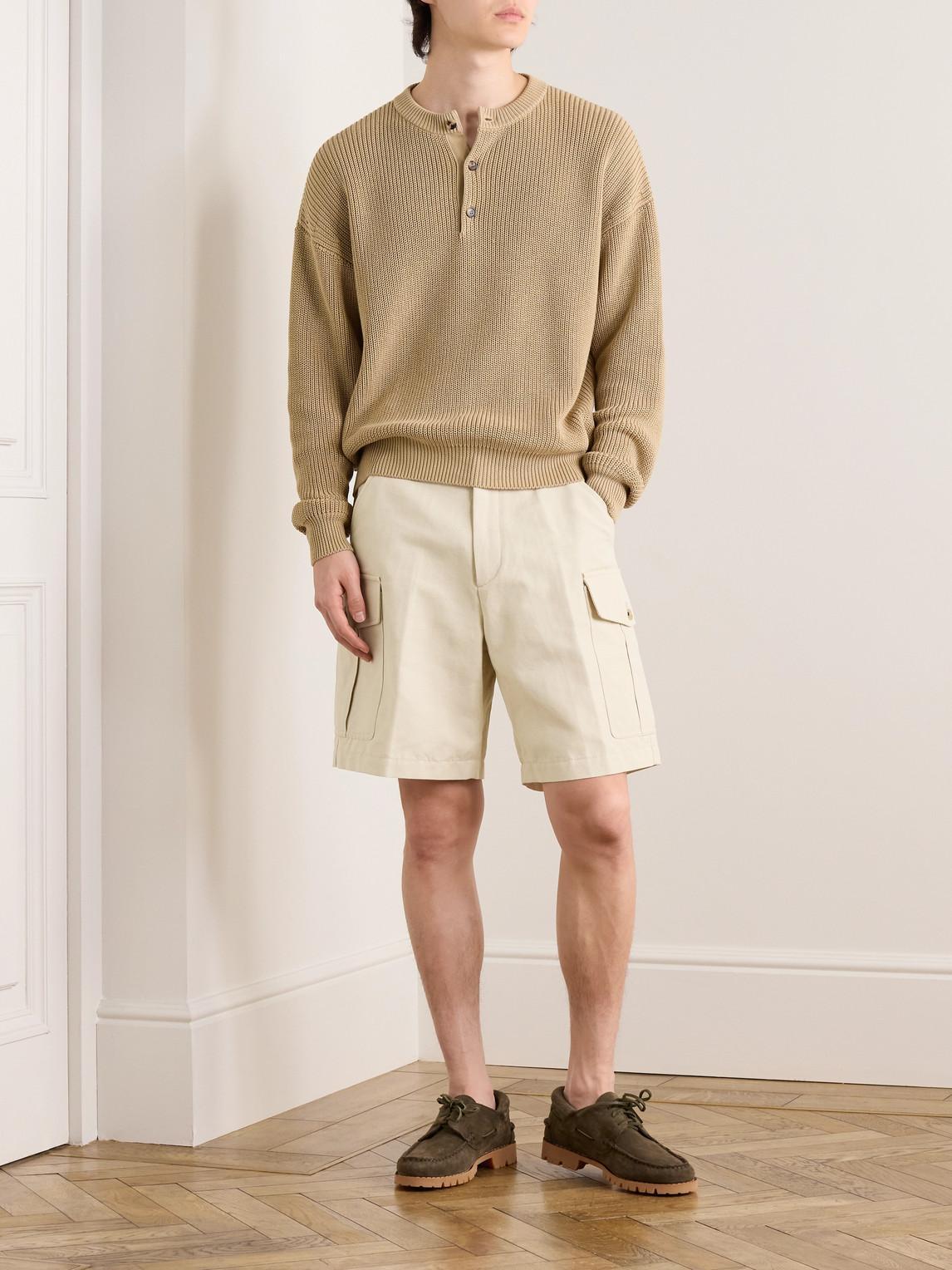 LORO PIANA Bizen Wide-leg Cotton And Linen-blend Canvas Cargo Shorts In Neutrals Product Image