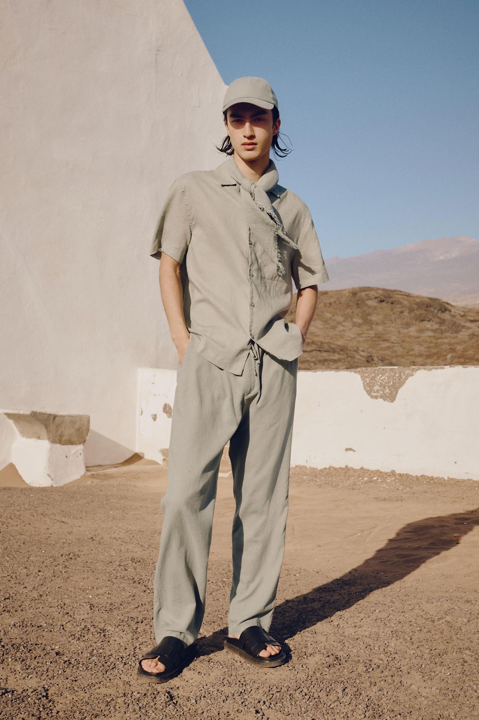 Regular-Fit Linen-Blend Pants Product Image