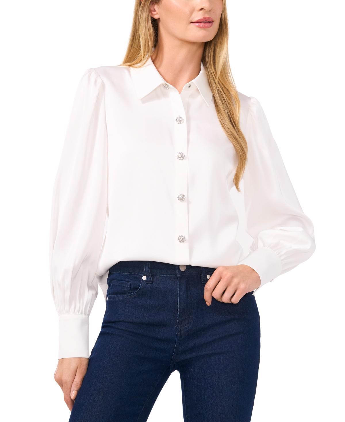 CeCe Womens Rhinestone-Button Blouse Product Image