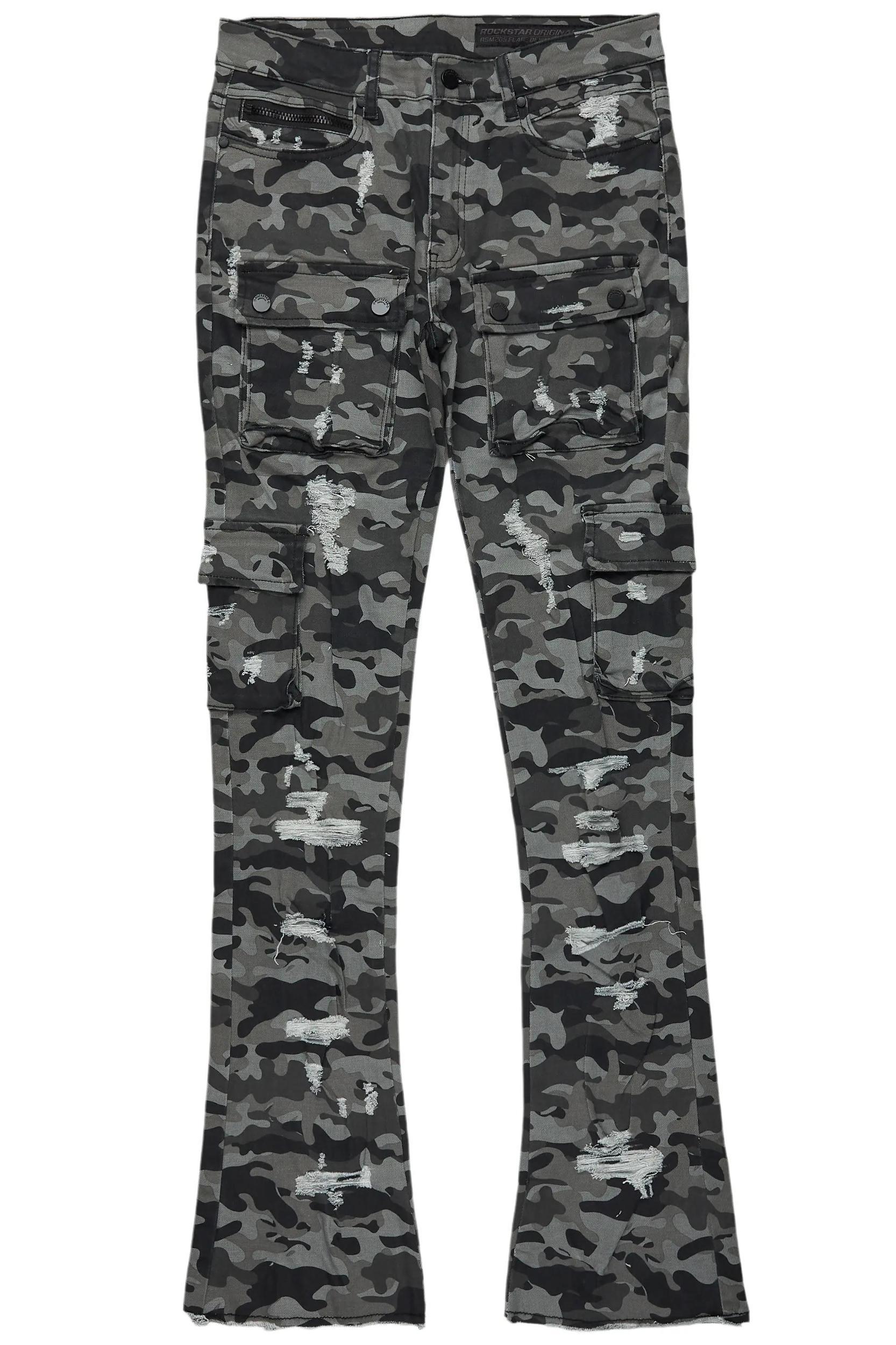 Zaid Grey Camo Stacked Flare Jean Male Product Image