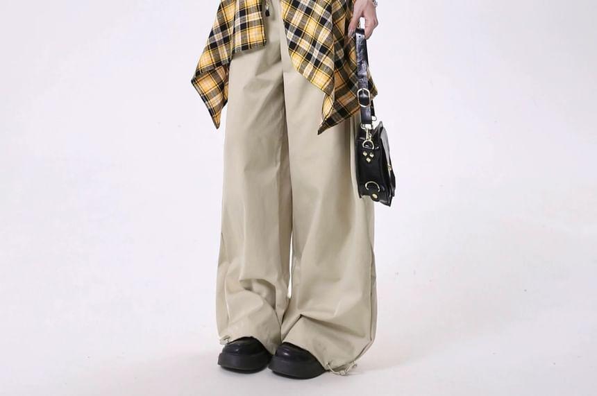 High Rise Plaid Hem Wide Leg Pants Product Image
