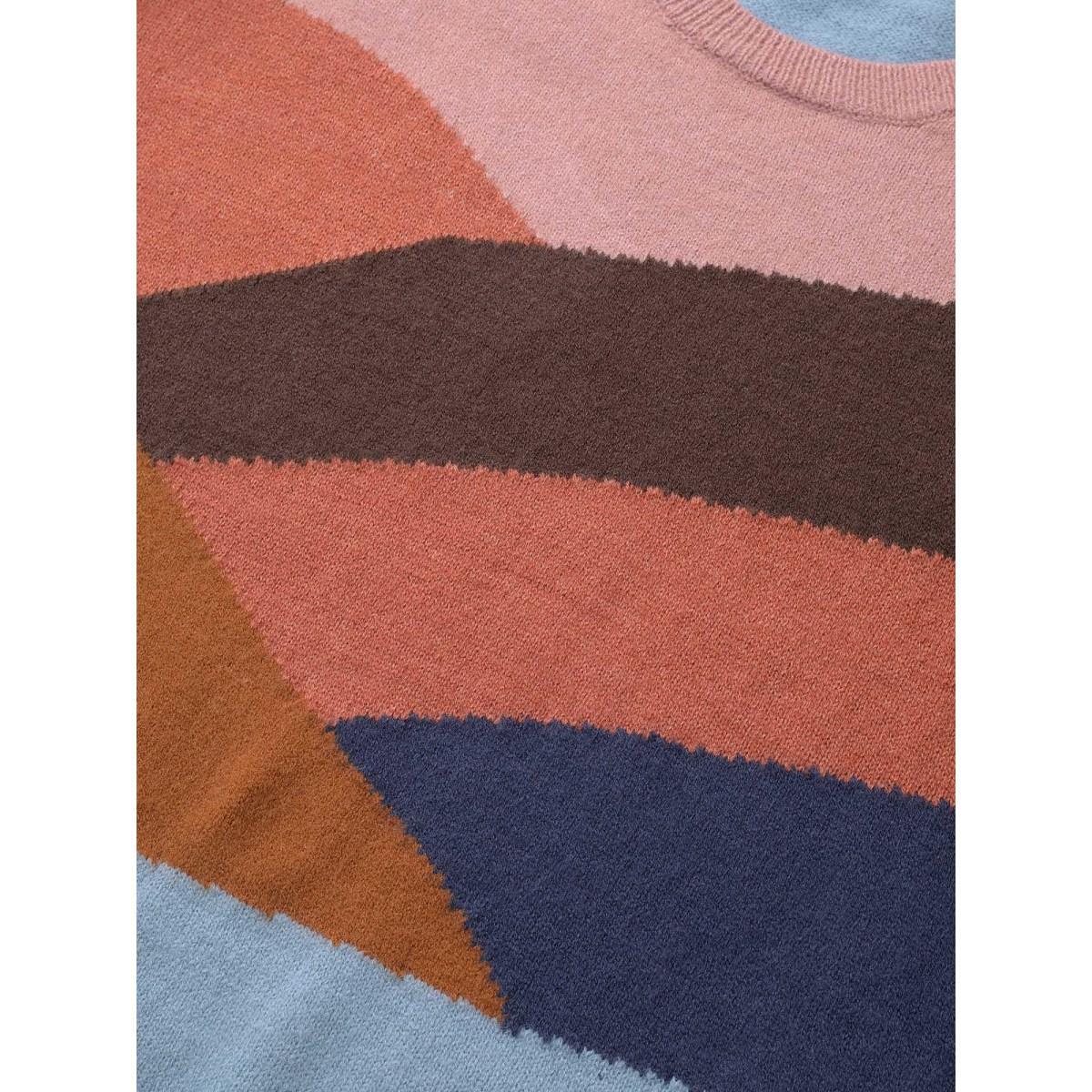 Plus Size Supersoft Essentials Colorblock Patchwork Pullover Multicolor Women Casual Long Sleeve Round Neck Everyday Pullovers BloomChic 12/L Product Image
