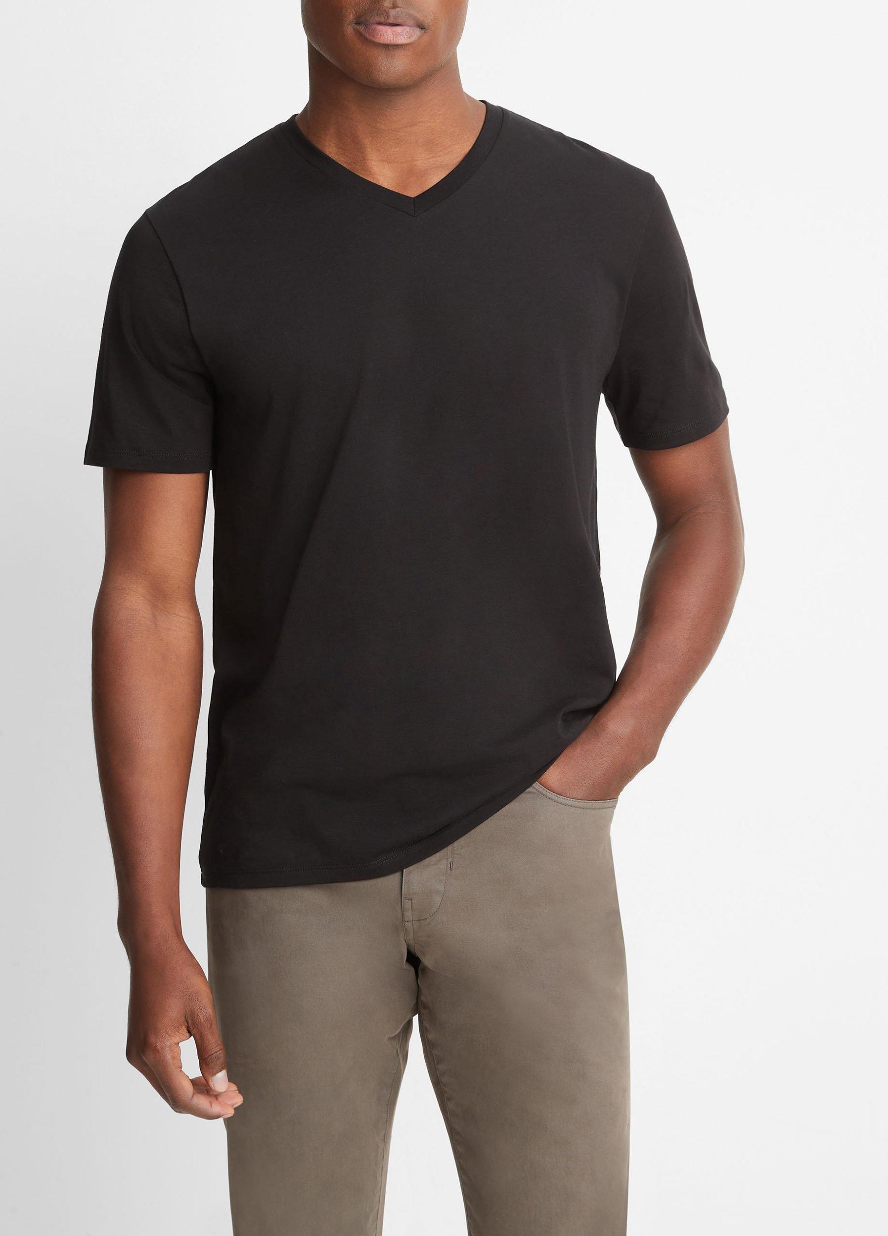 Mens Pima Cotton V-Neck T-Shirt, Heather Steel, Size XL Vince Product Image