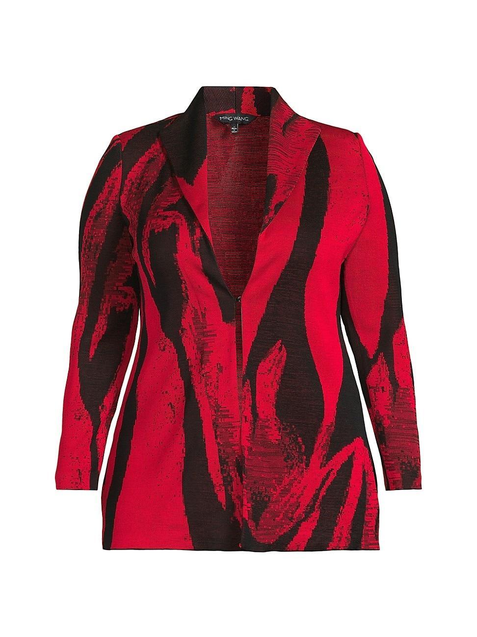 Womens Plus Size Abstract Jacquard Long-Sleeve Jacket Product Image