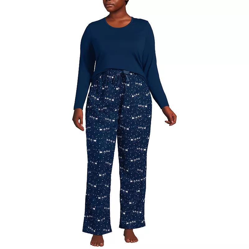 Plus Size Lands' End Knit Long Sleeve Pajama Top & Flannel Pajama Pants Sleep Set, Women's, Size: 2XL, Red Hounds Product Image