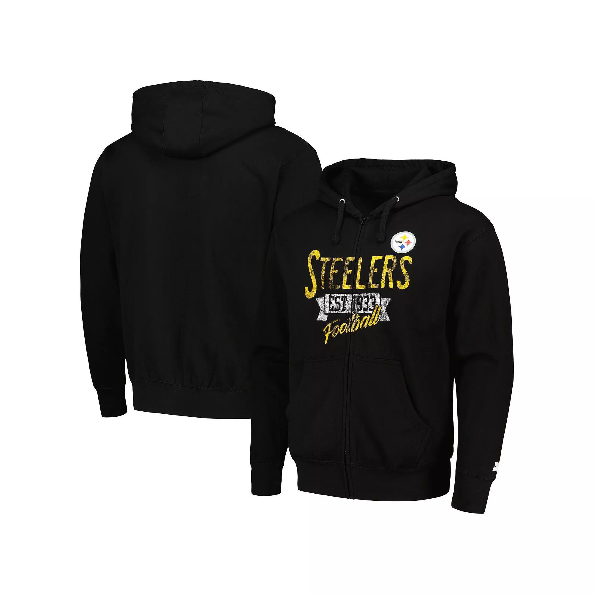 Men's Starter Black Pittsburgh Steelers Domestic Post Season Full-Zip Hoodie, Size: Large Product Image