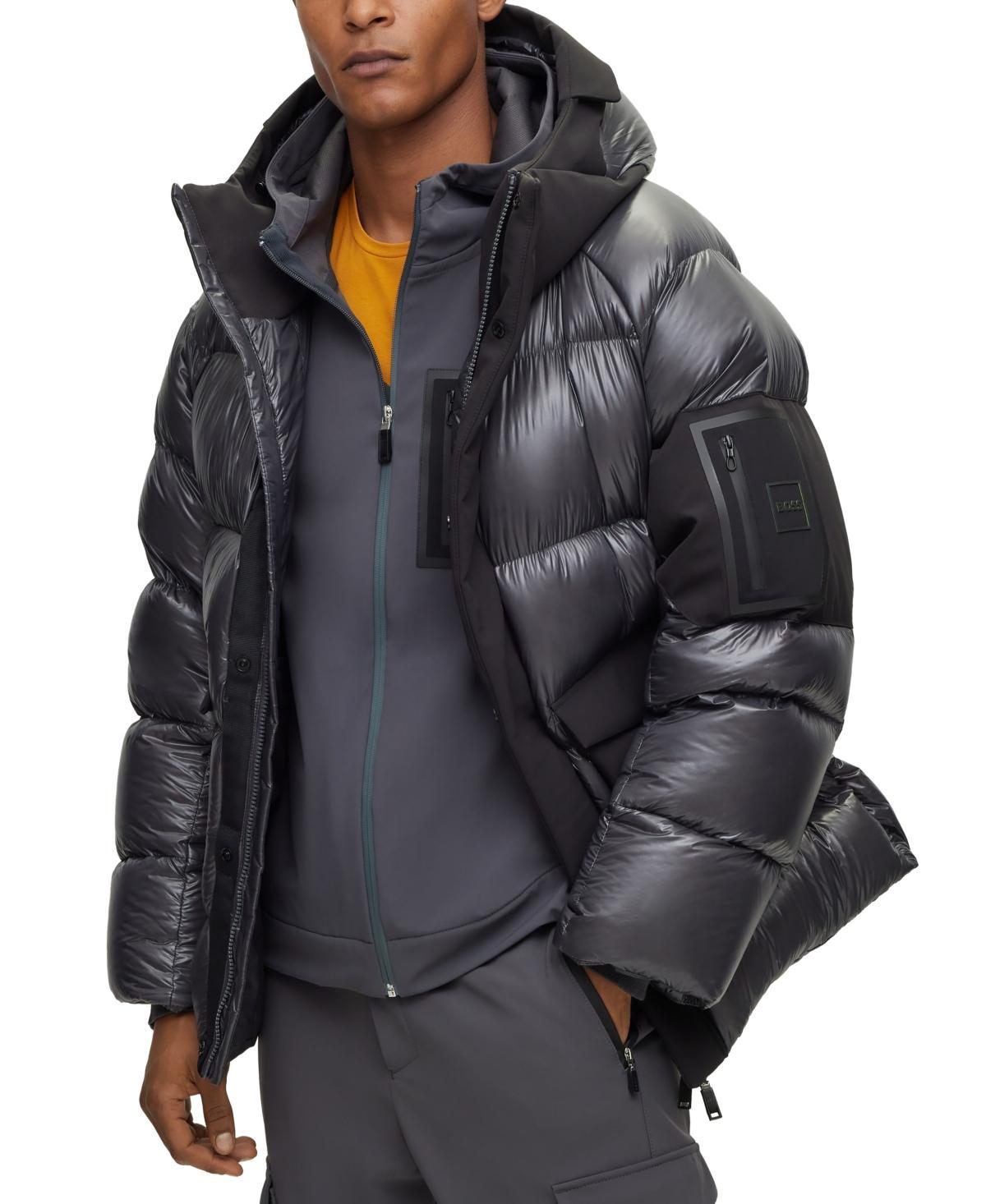 HUGO BOSS Oversize-fit Water-repellent Jacket In Mixed Materials In Dark Gray Product Image