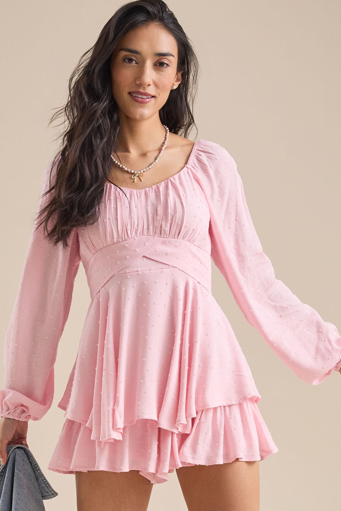 Haisley Clip Dot Double Layered Long Sleeve Romper Product Image