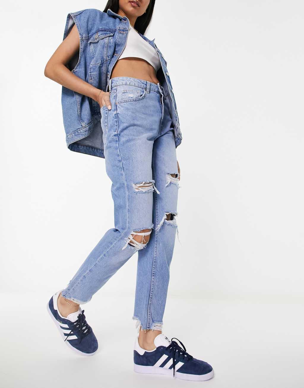 Bershka comfort fit mom jean with rips Product Image