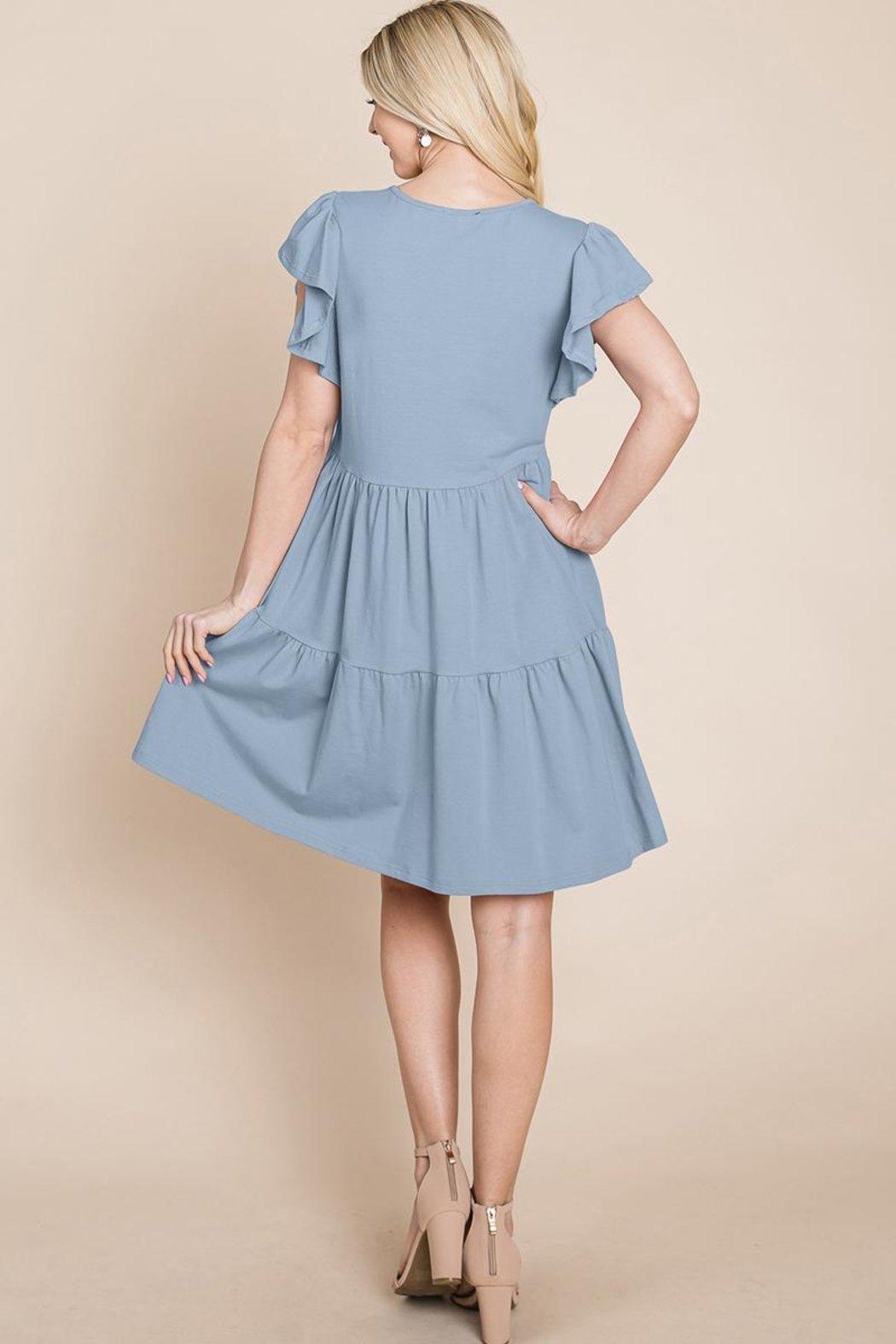 Tiered Ruffle Hem And Sleeve Cotton Dress Product Image