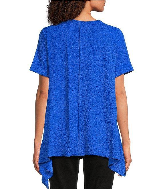 Calessa Textured Knit Scoop Neck Short Sleeve Asymmetric Hem Tunic Product Image