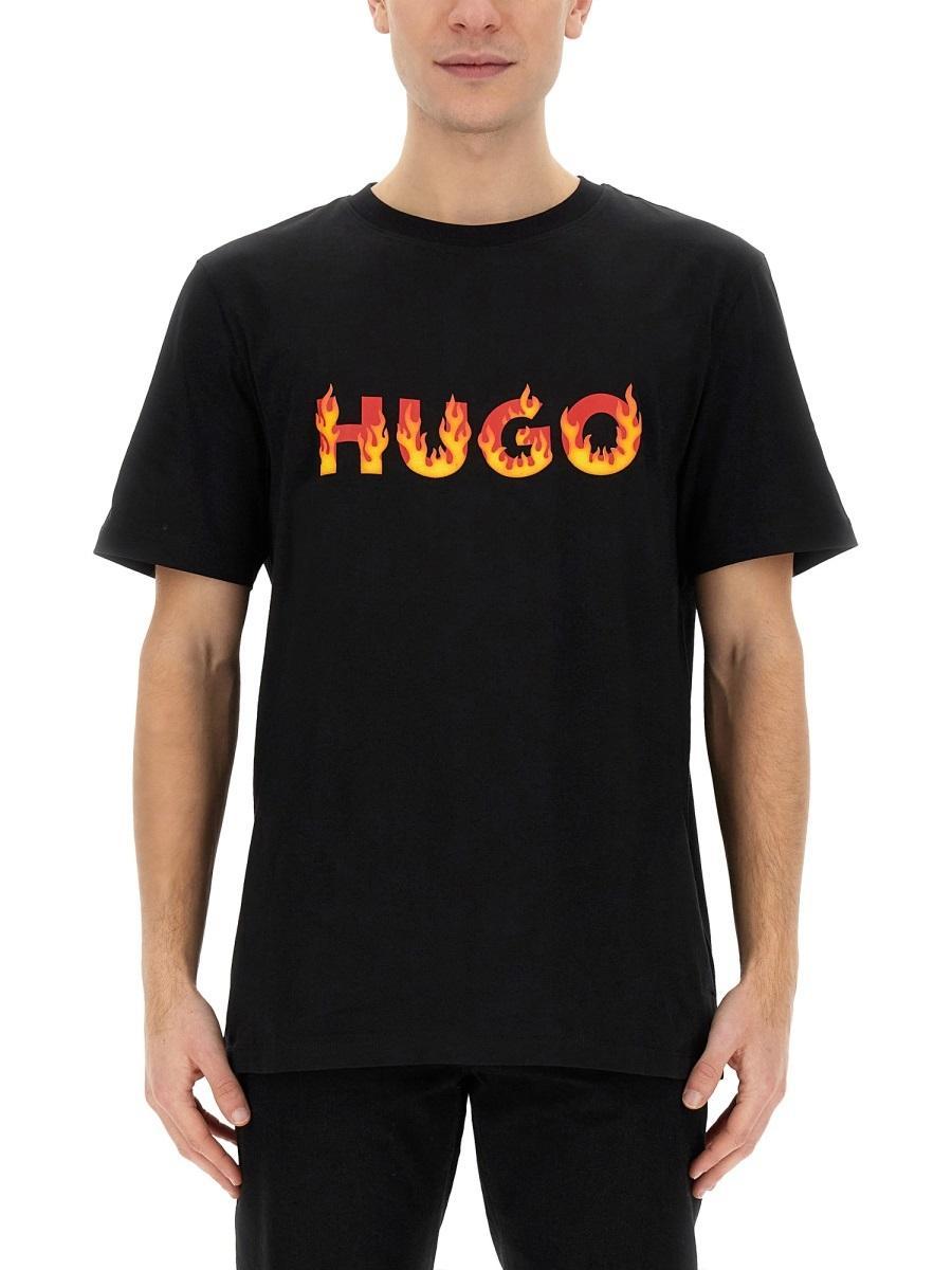 HUGO BOSS Danda Flame-logo Cotton T-shirt In Black Product Image