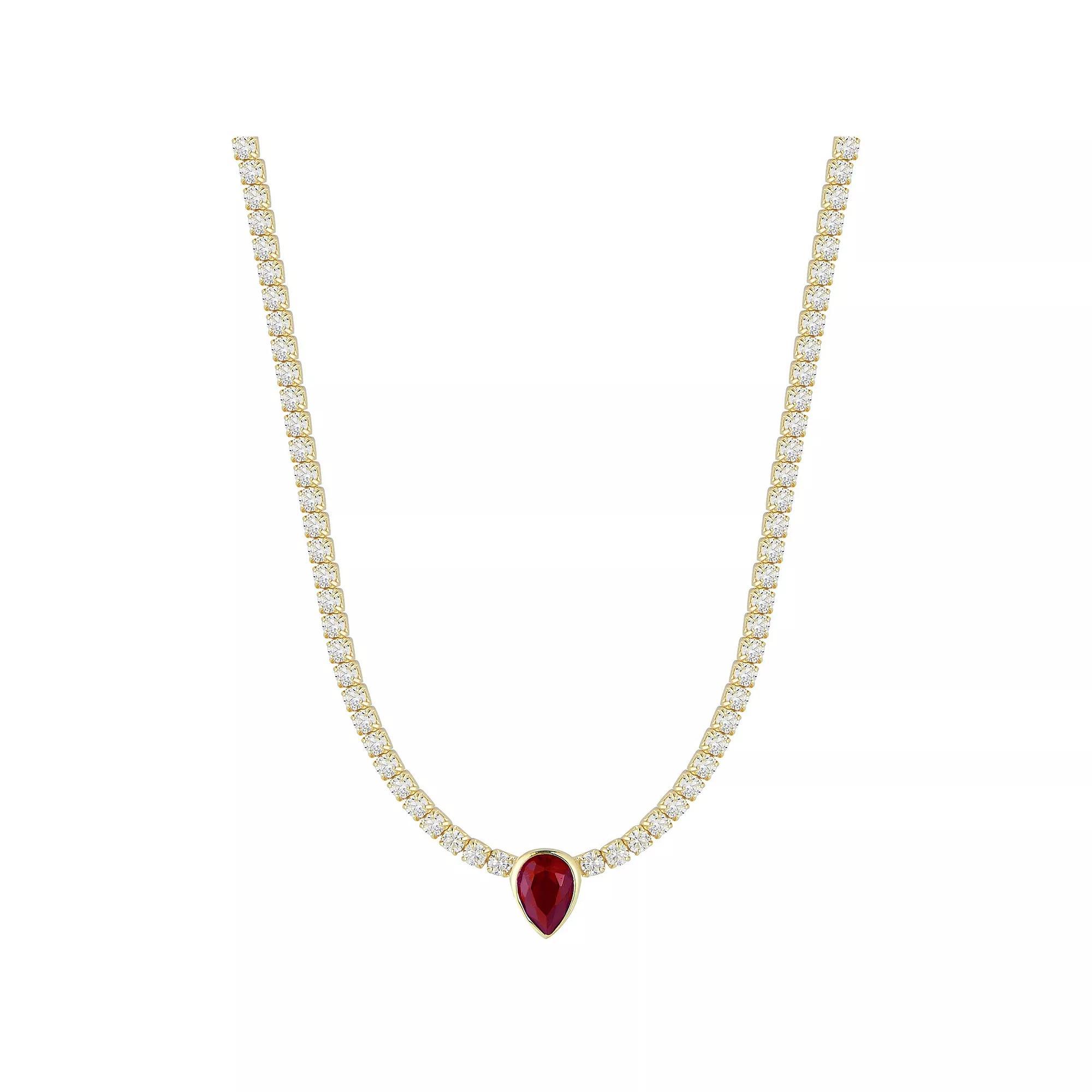 Sunkissed Sterling Cubic Zirconia Pear Shaped Tennis Choker Necklace, Women's, Size: 16", Gold Tone Red Product Image