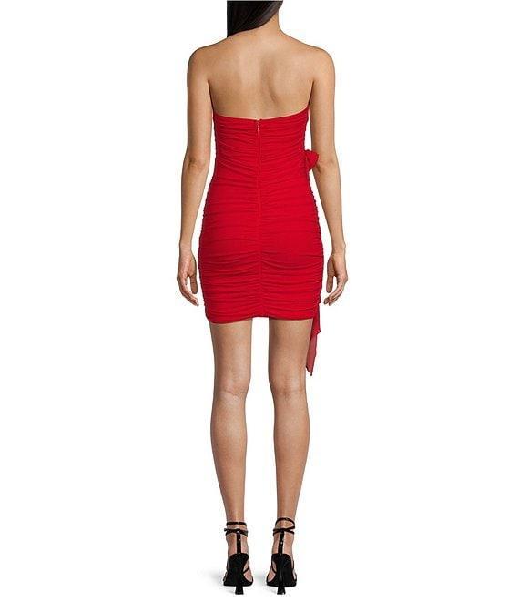 Lulus Mesh Ruched Strapless Rosette Mini Dress Product Image