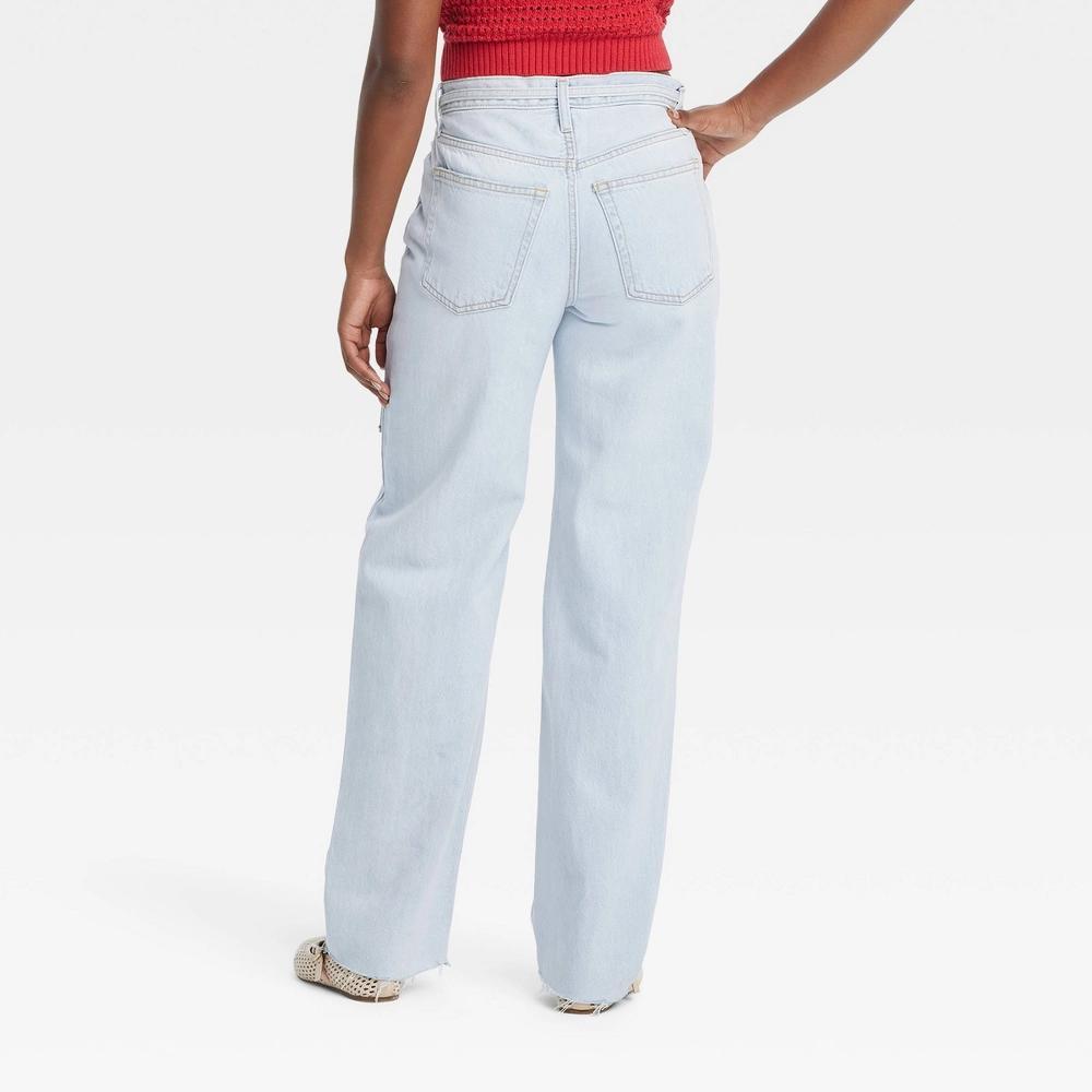 Women's Mid-Rise Tie-Waist Drawstring Baggy Jeans - Universal Thread™ Light Wash 14 Short: Relaxed Fit, Frayed Hem Product Image