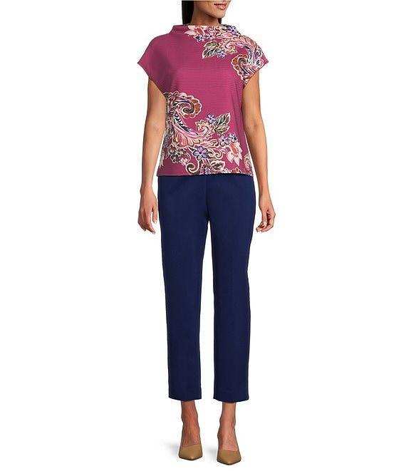 Investments Knit Raspberry Paisley Short Sleeve High Neck Ottoman Top Product Image