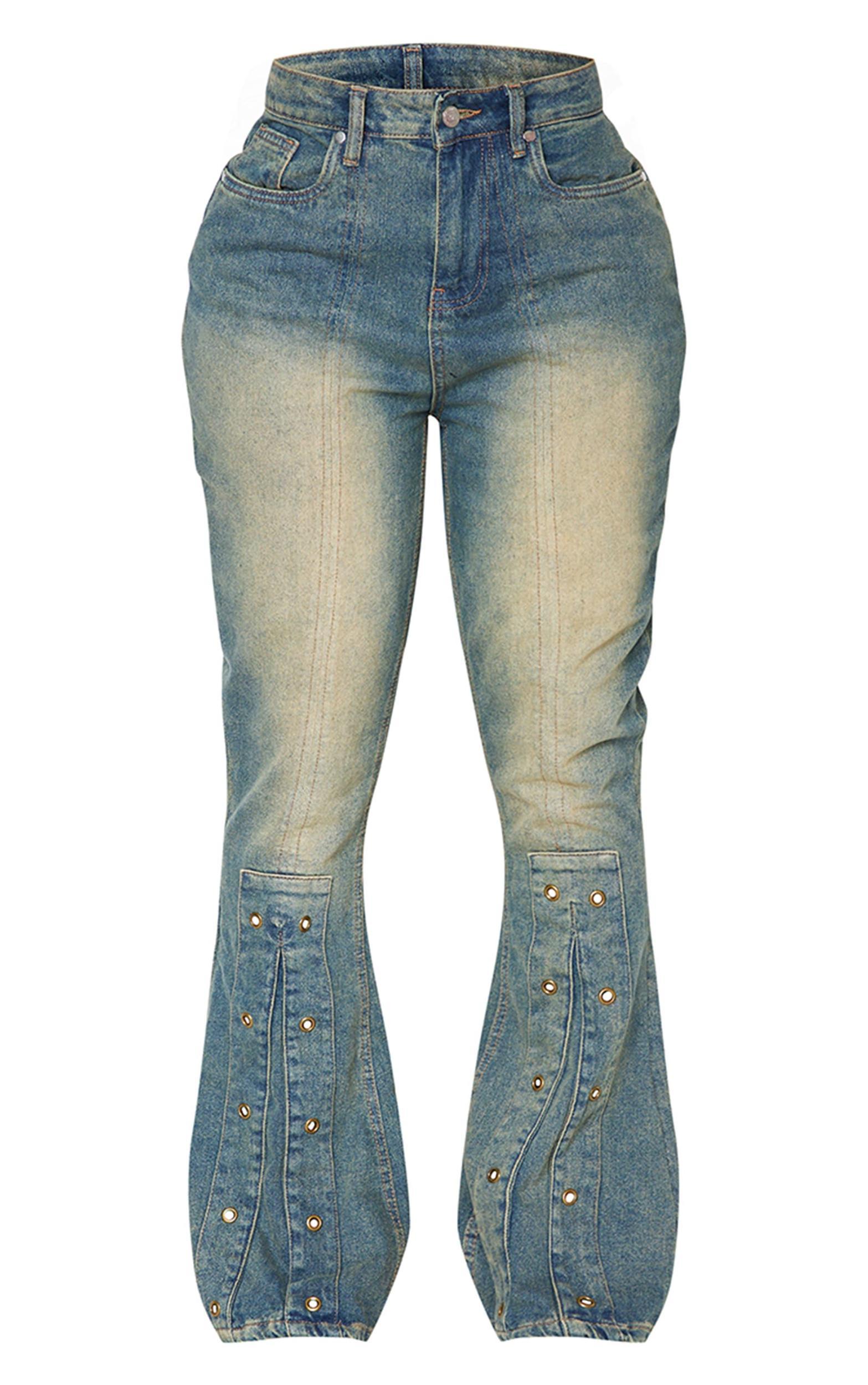 Shape Indigo Blue Wash Denim Eyelet Detail Flare Jeans Product Image