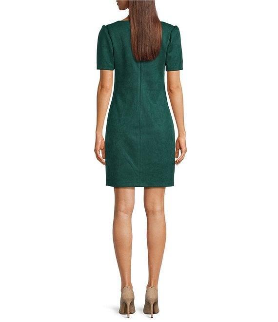 Kensie Faux Suede V-Neck Short Pleated Sleeve Mini Dress Product Image