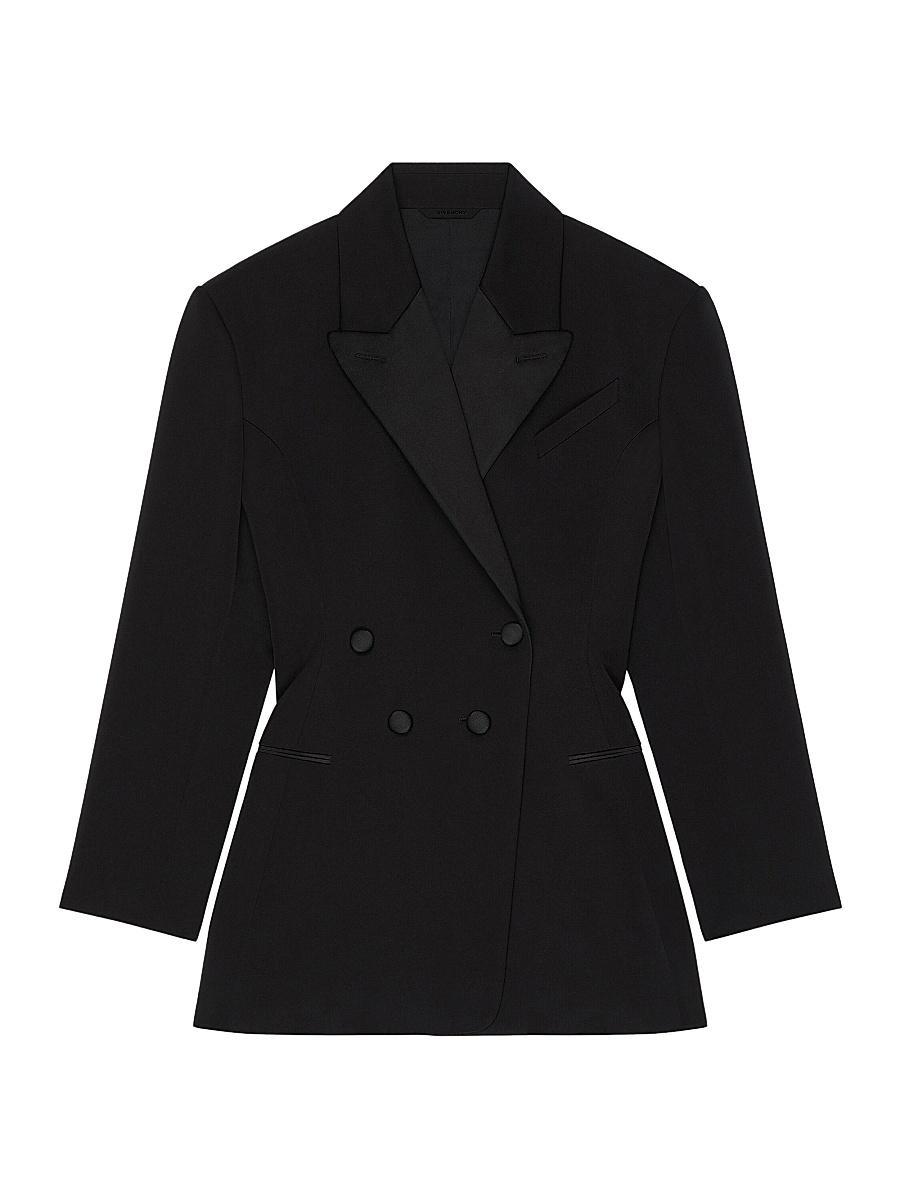 Tailored Textured Wool Blend Double Breasted Blazer in Black Product Image