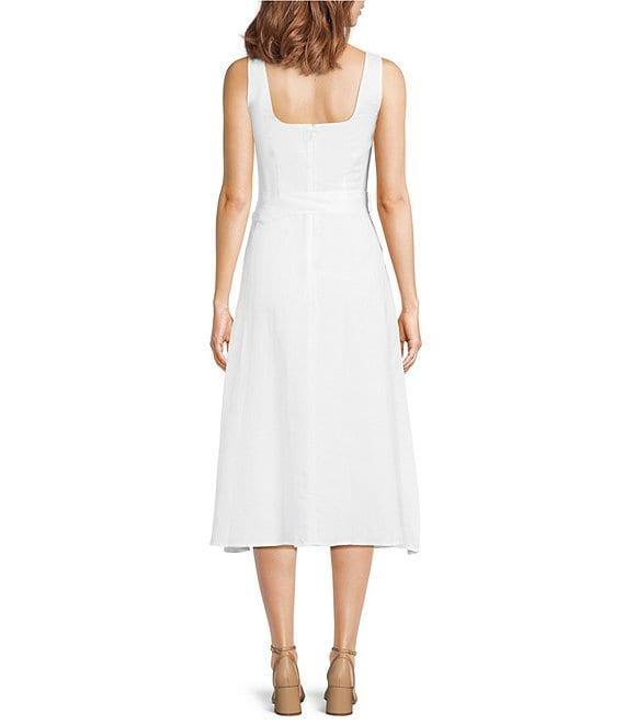 KARL LAGERFELD PARIS Linen Blend Floral Print Square Neck Sleeveless A-Line Midi Dress Product Image
