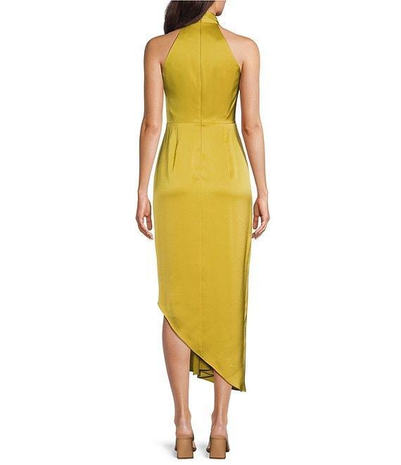 Alex Marie Hazel Surplice V-Neck Sleeveless Satin Asymmetrical Hem Midi Dress Product Image