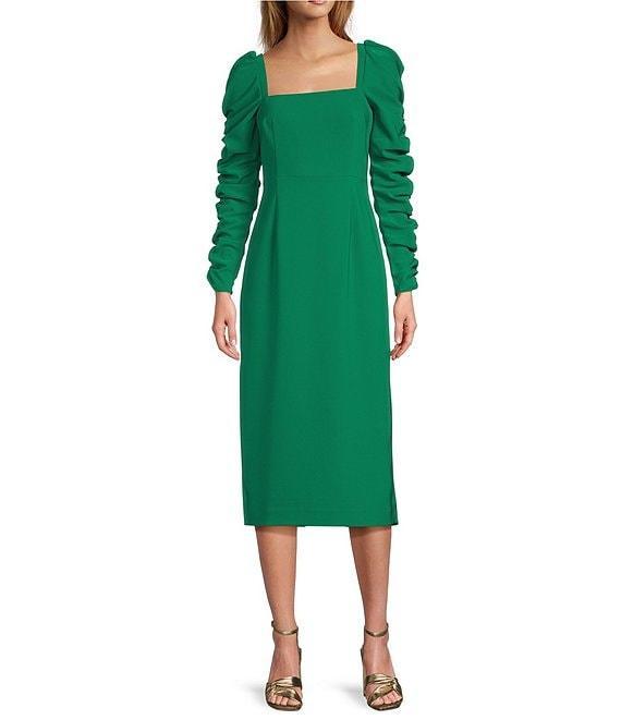 Antonio Melani Elena Crepe Square Neck Long Ruched Sleeve Midi Dress Product Image