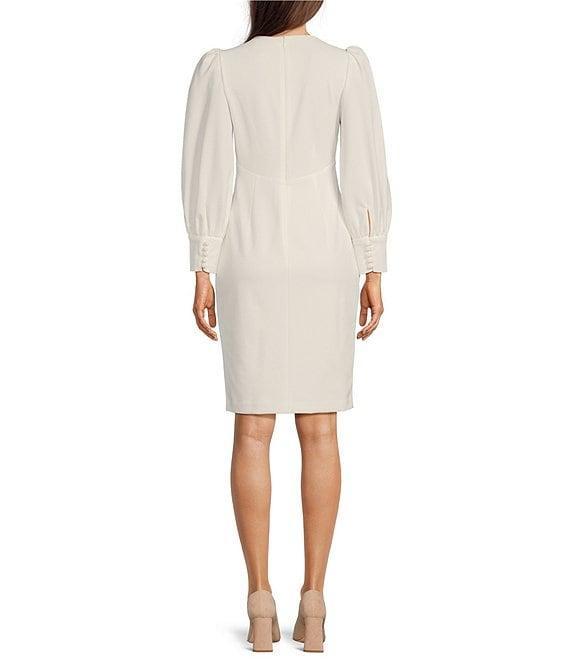 Calvin Klein Long Bishop Sleeve V-Neck Scuba Crepe Sheath Dress Product Image
