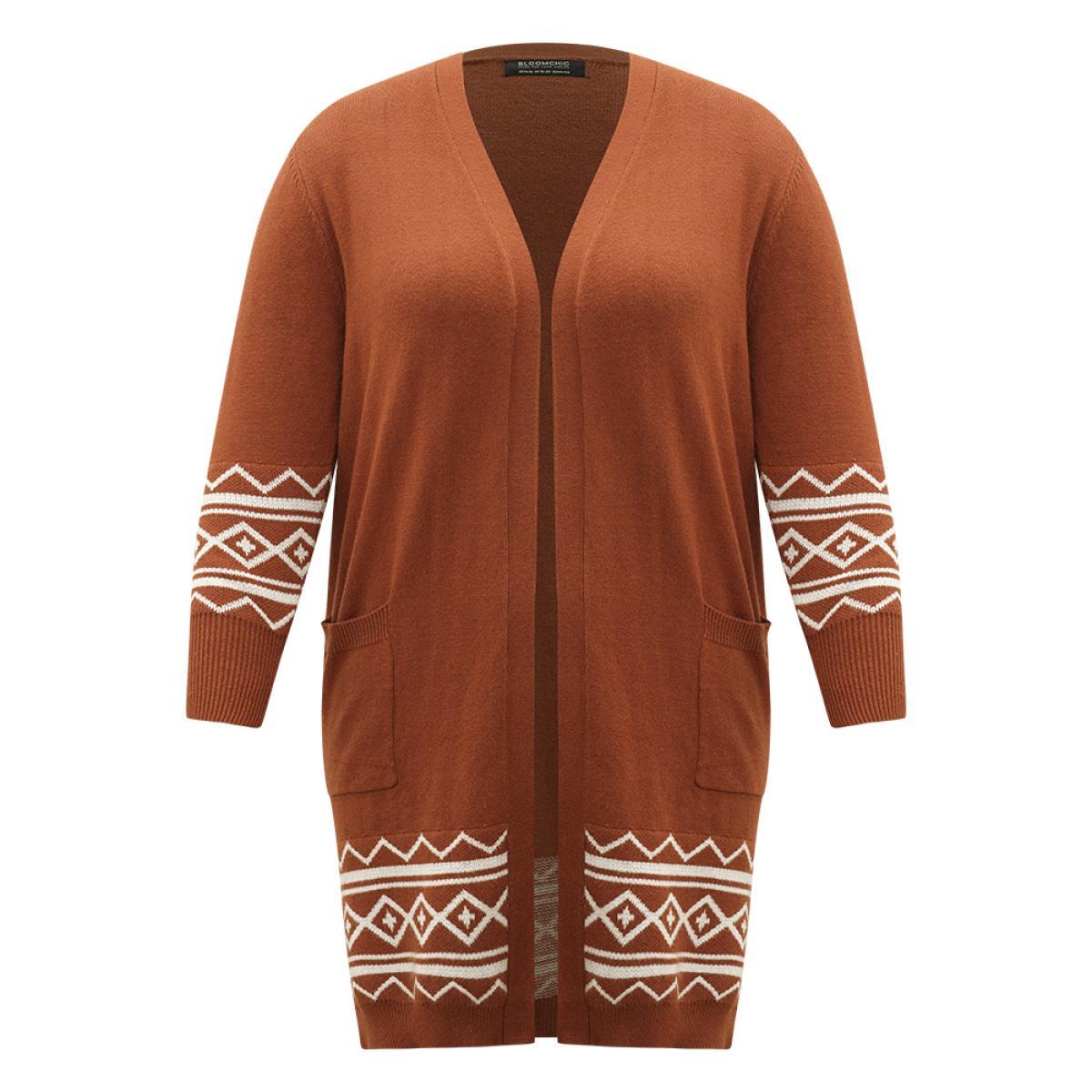 Plus Size Supersoft Essentials Bandana Split Side Cardigan Chocolate Women Casual Loose Long Sleeve Everyday Cardigans BloomChic 26/4X Product Image