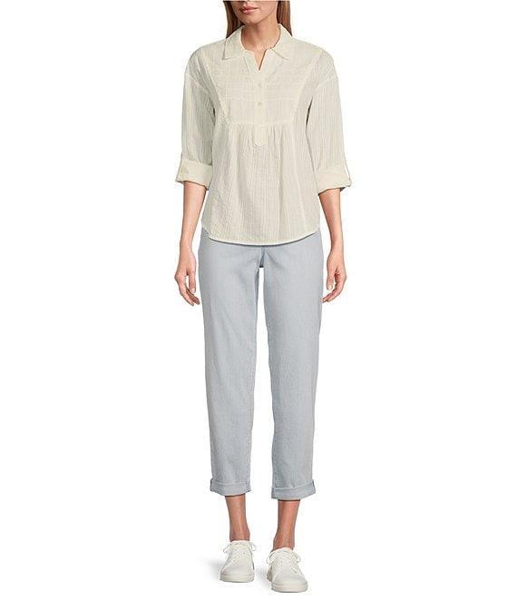 Westbound Roll Tab 3/4 Sleeve Point Collar Henley Top Product Image