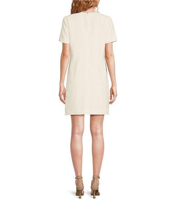 Trina Turk Obelle Luxe Drape Suiting Rhinestone Trim V-Neck Short Sleeve Dress Product Image