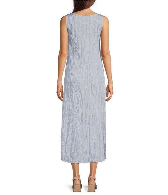 Eileen Fisher Crushed Silk V-Neck Sleeveless Midi Dress Product Image